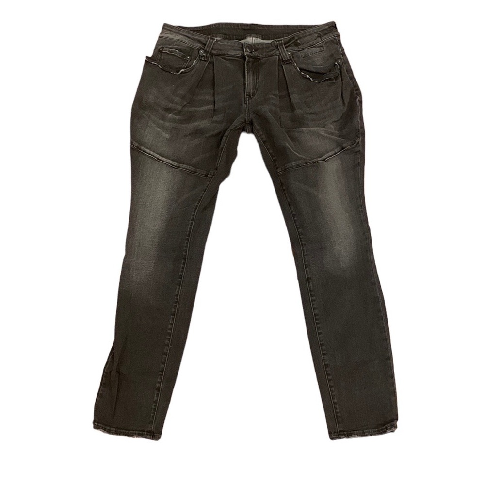 R13 Pleated Distressed Low Rise Charcoal Jeans